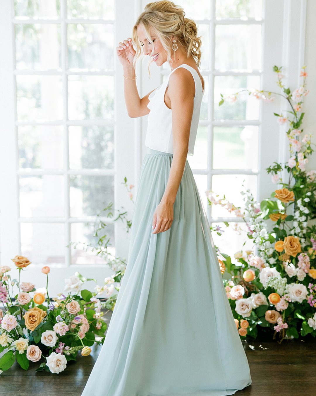 mint bridesmaid dresses a line white top simple revelry