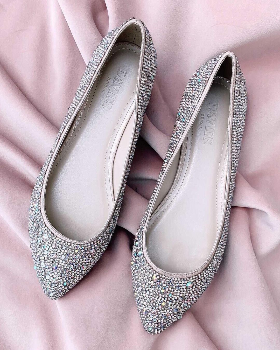silver wedding shoes flats sequins sparkle davidsbridal