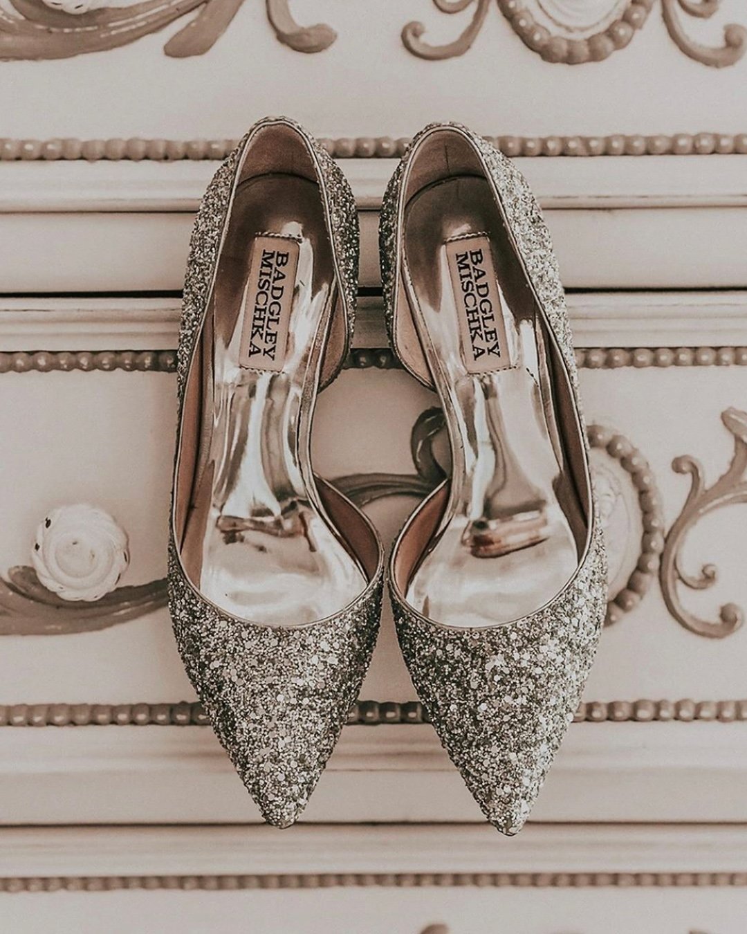 silver wedding shoes with heels sequins sparkle badgleymischka