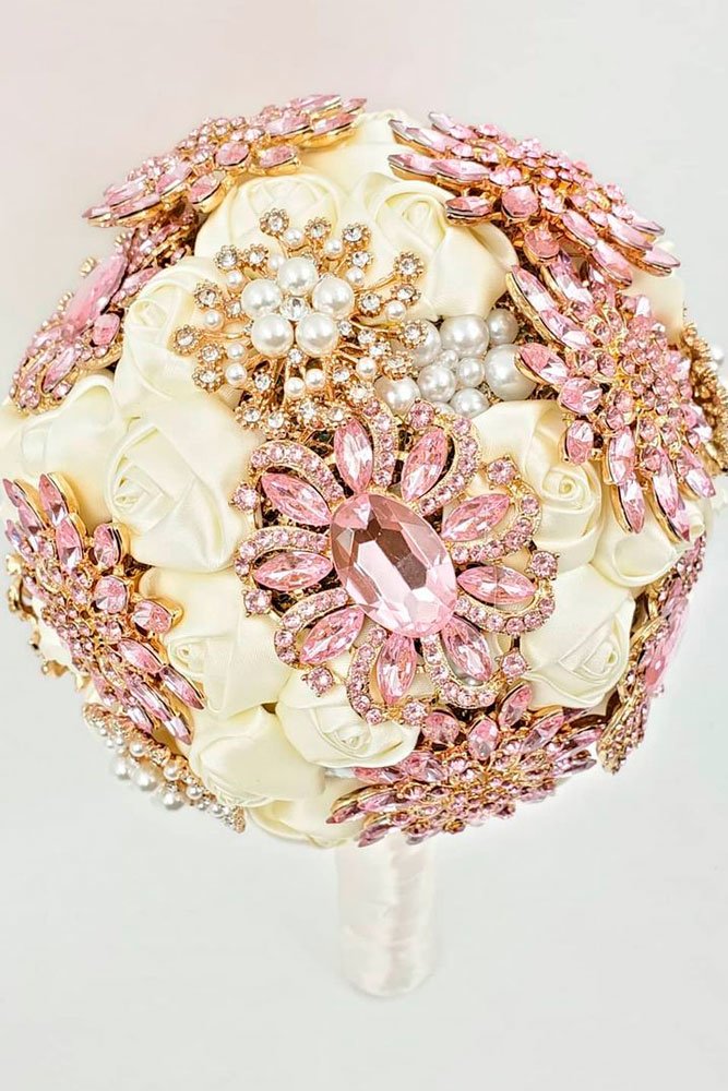 wedding brooch bouquet crystals gems pink