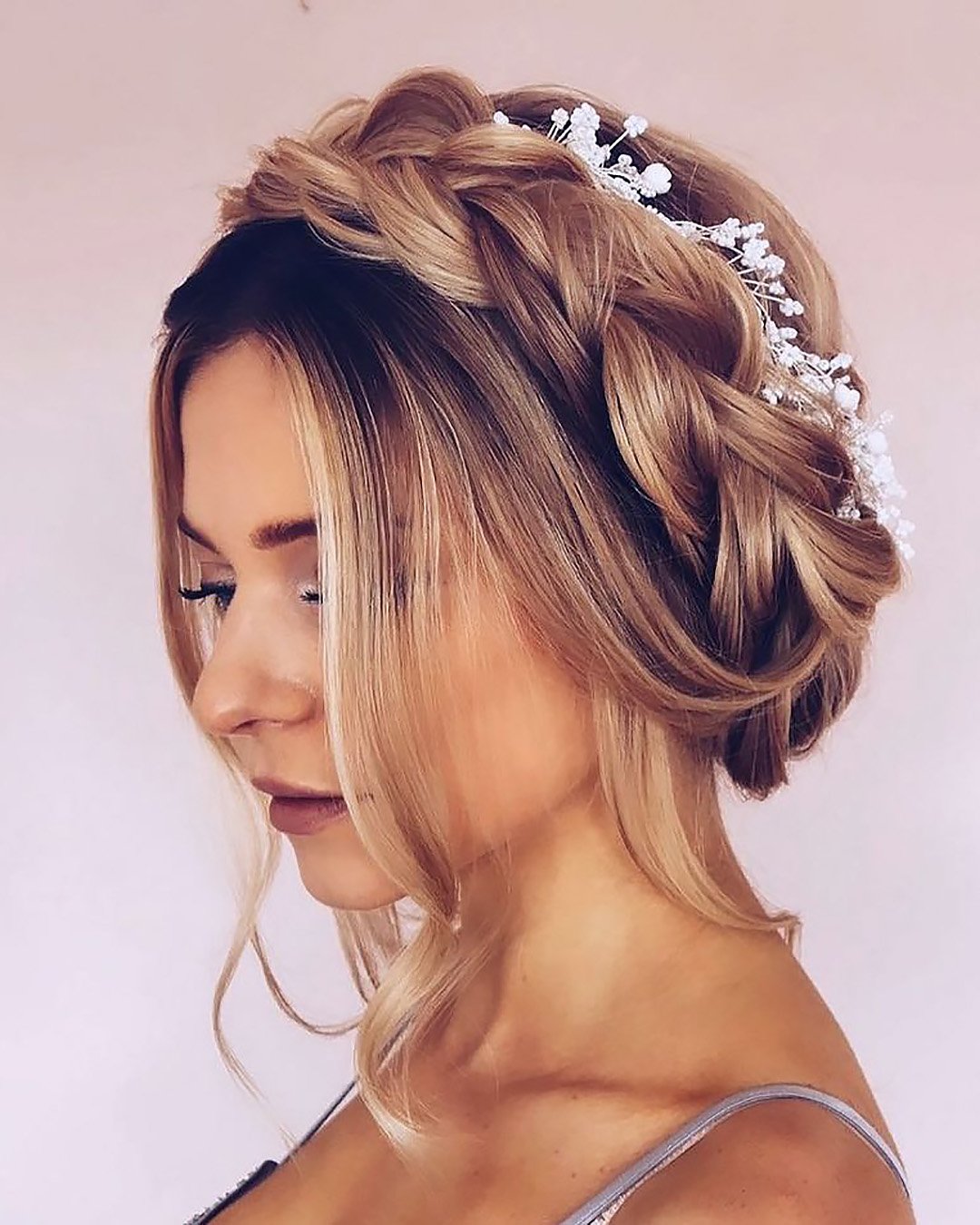 wedding hairstyles braided halo with hair vine lisaalgeracademy