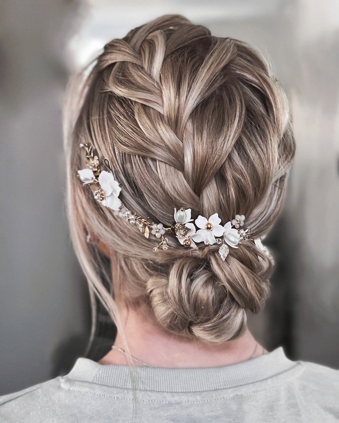 wedding hairstyles for thin hair low bun with braids kasia_fortuna
