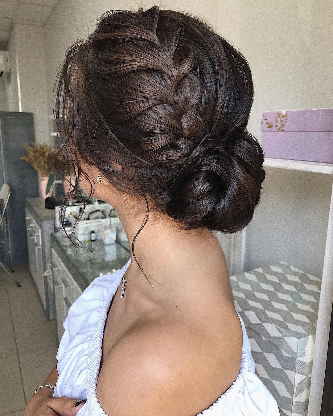wedding hairstyles low updo with french braid liliy_chernyshova