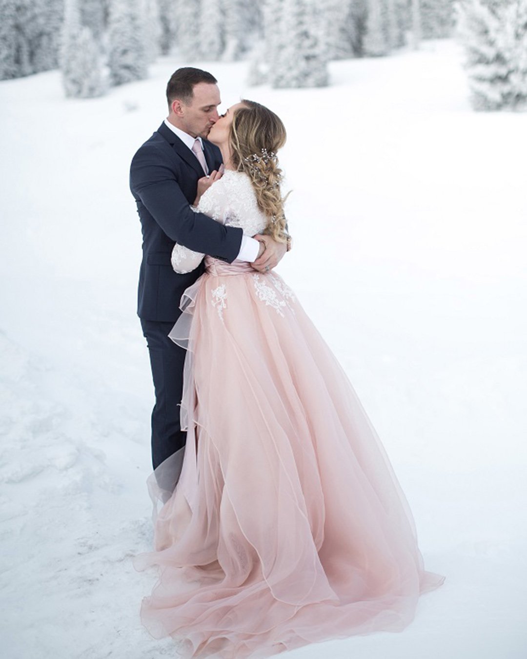 winter wedding dresses outfits lace top with sleeves tulle blush skirt tylerrye