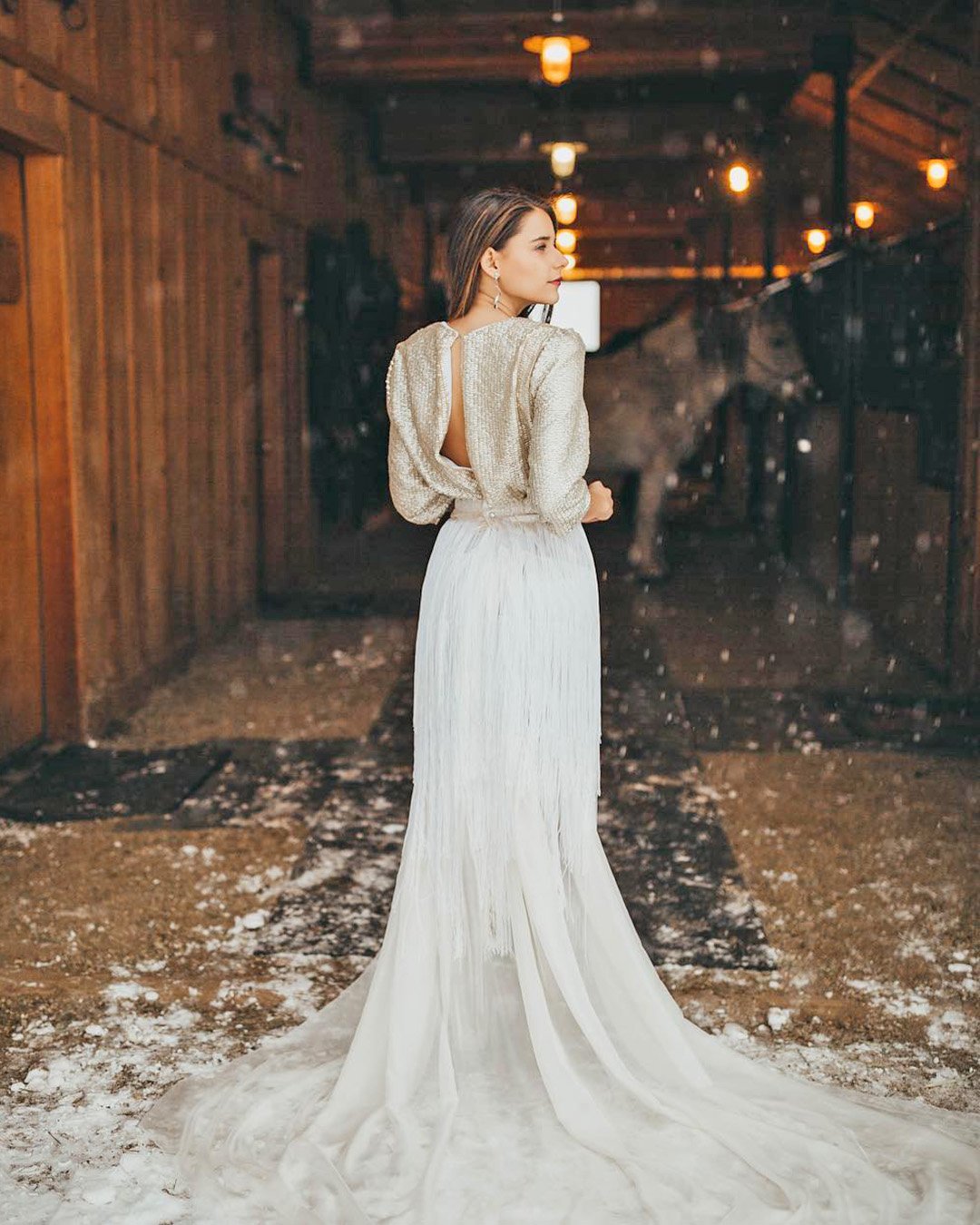 winter wedding dresses outfits sheath with sequins coat madiwagnerphotography