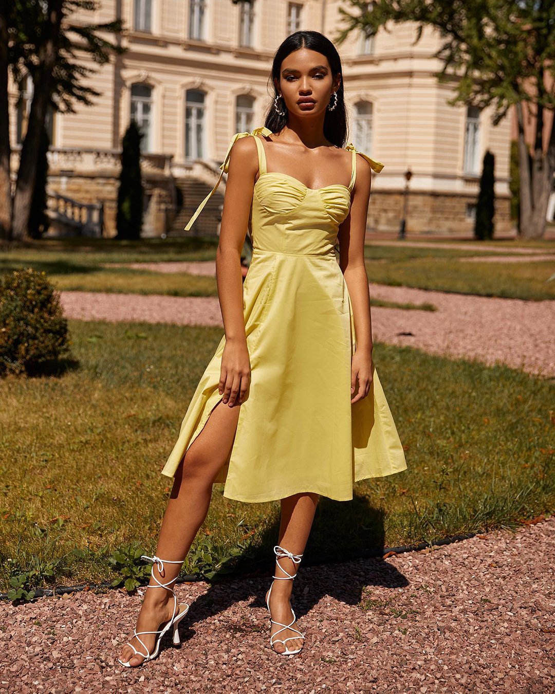 yellow bridesmaid dresses simple with spaghetti straps beach alamourthelabel