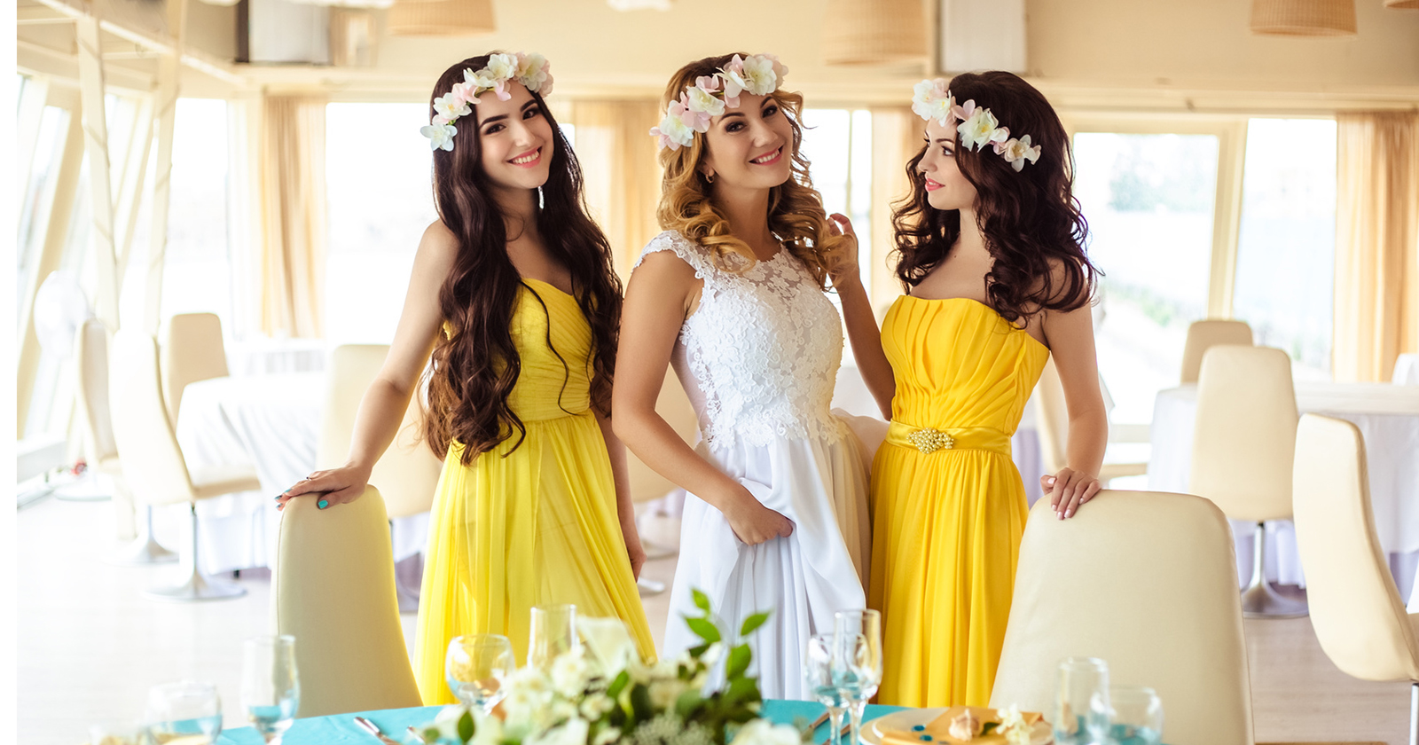 bright yellow halter bridesmaid dresses