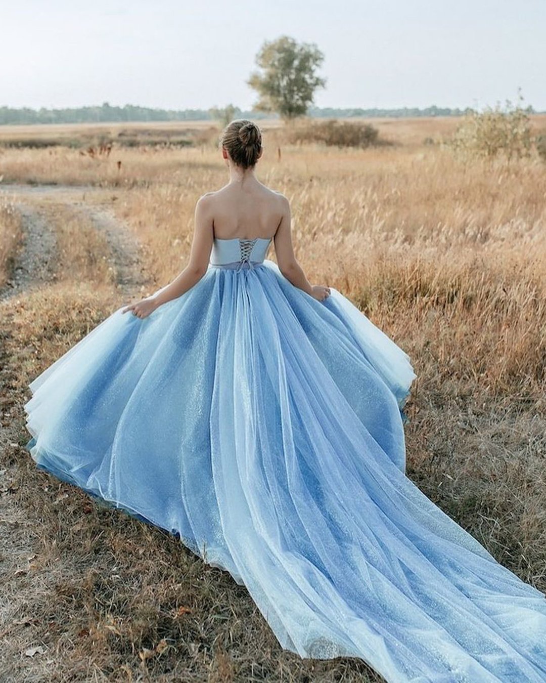 blue wedding dresses simple low back train stylishbrideaccs