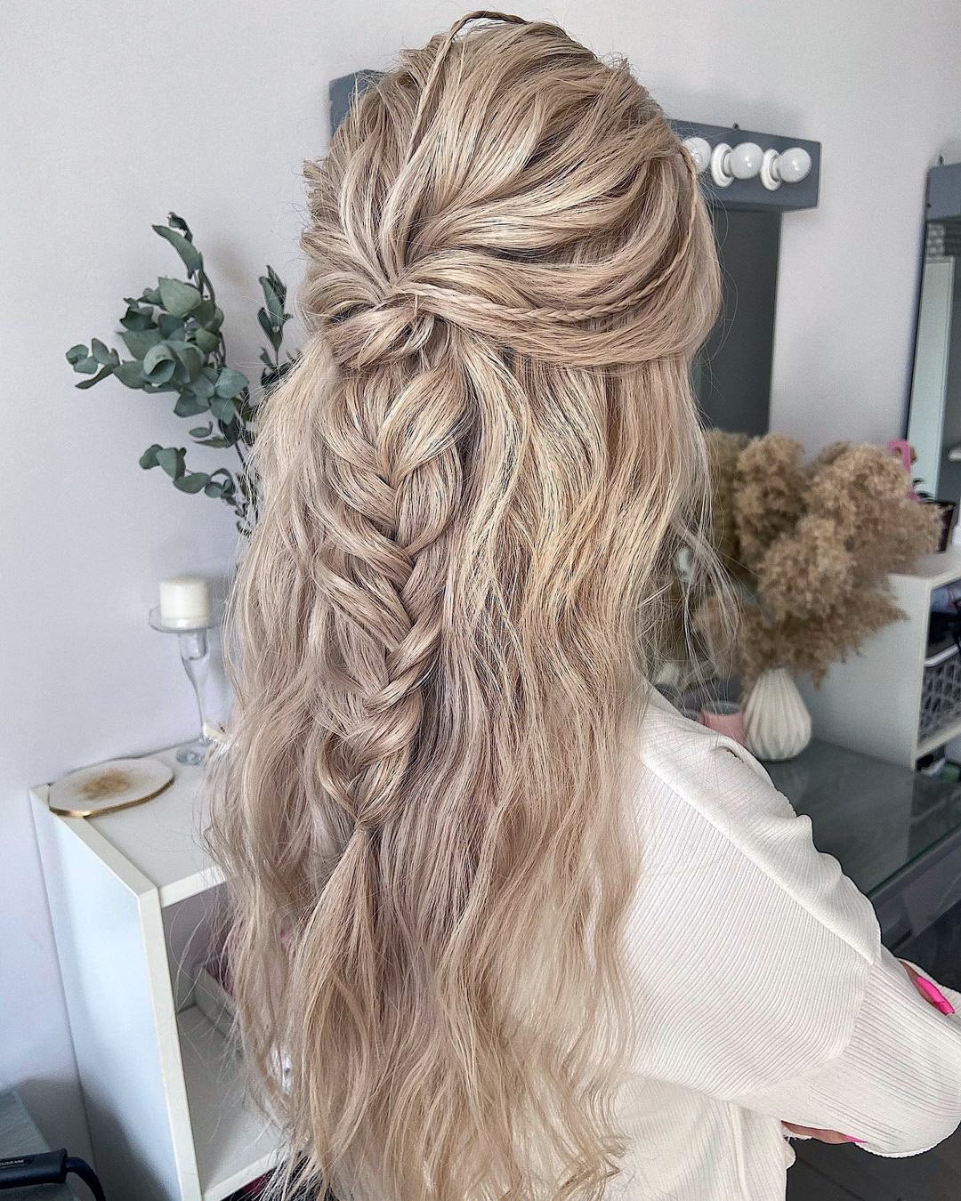braided wedding hair half up on long blonde hair liliy_chernyshova