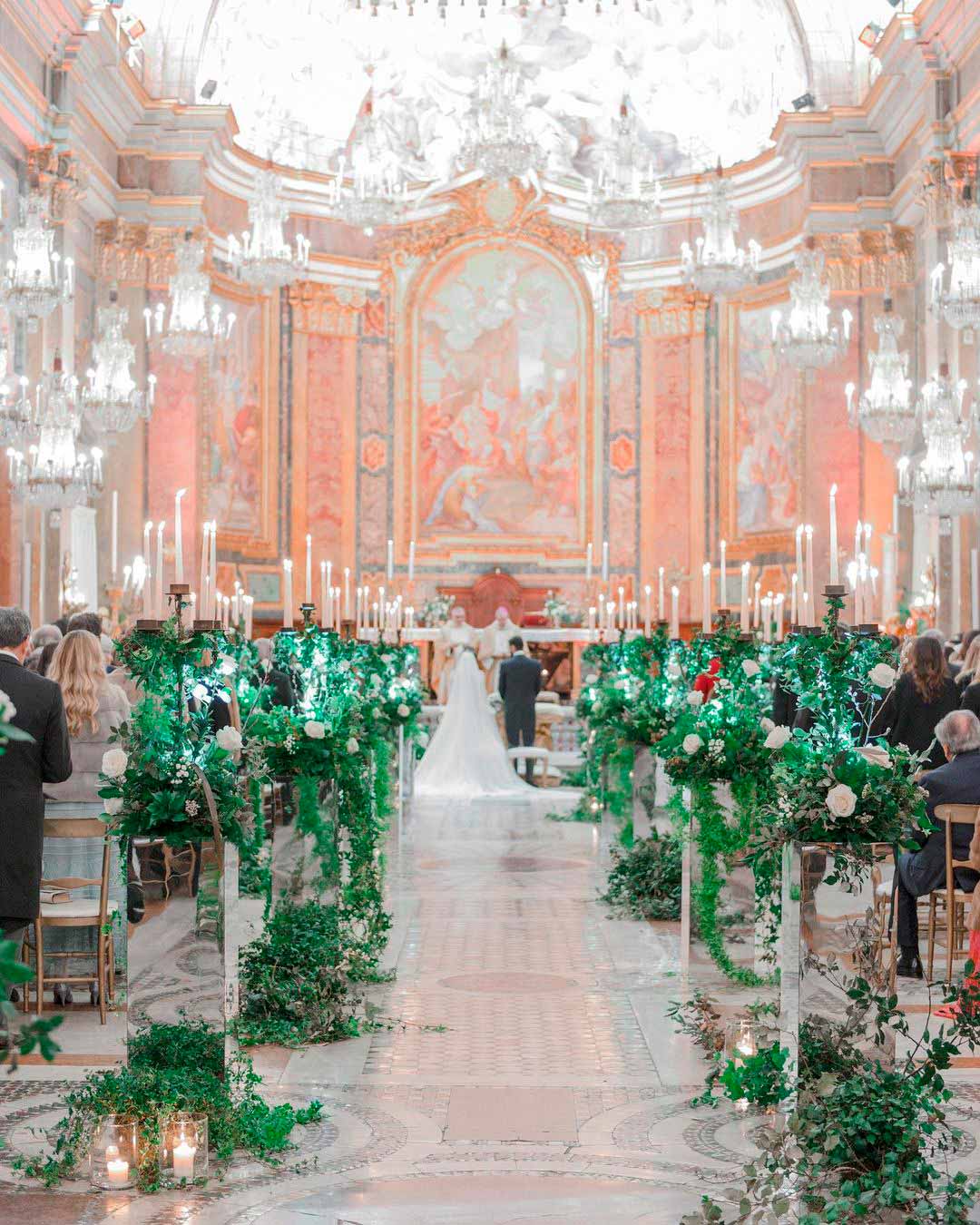 church wedding decorations lights greenery