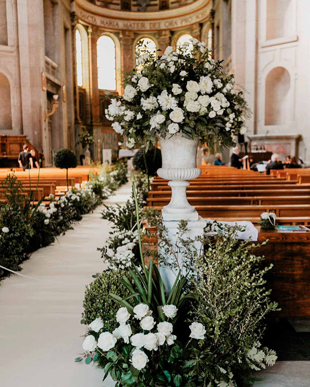 church wedding decorations lights greenery white flowers
