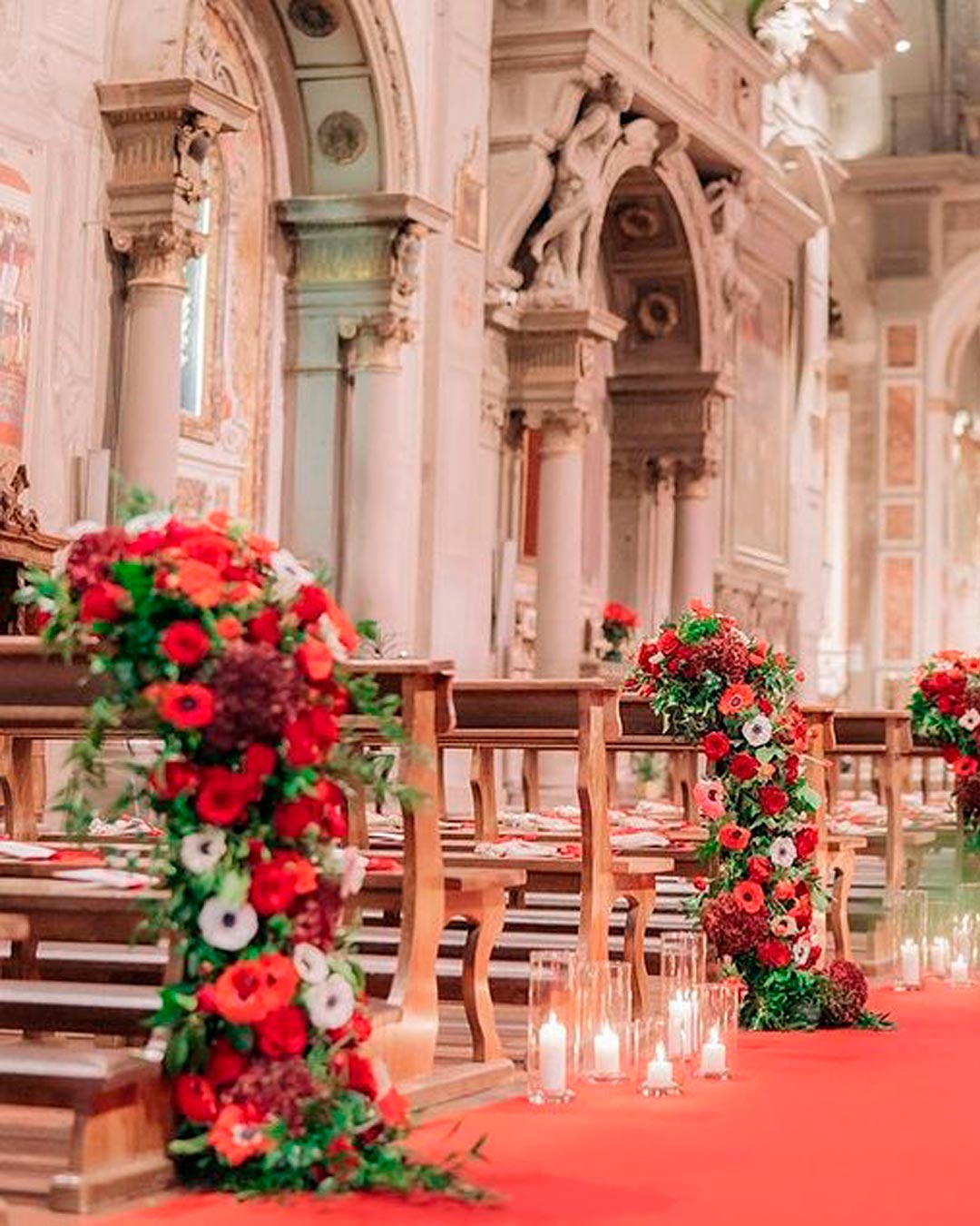 church wedding decorations red floral