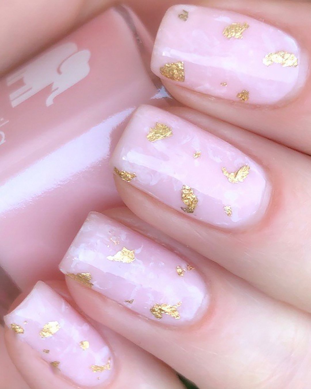 pink and white nails wedding marble with gold foil melcisme