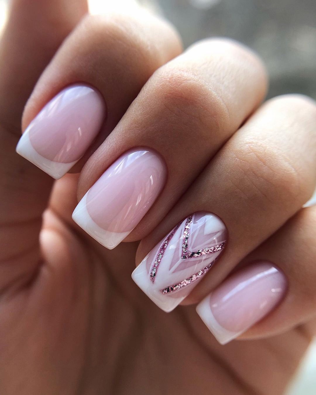pink and white nails wedding stripes and glitter gert_nails