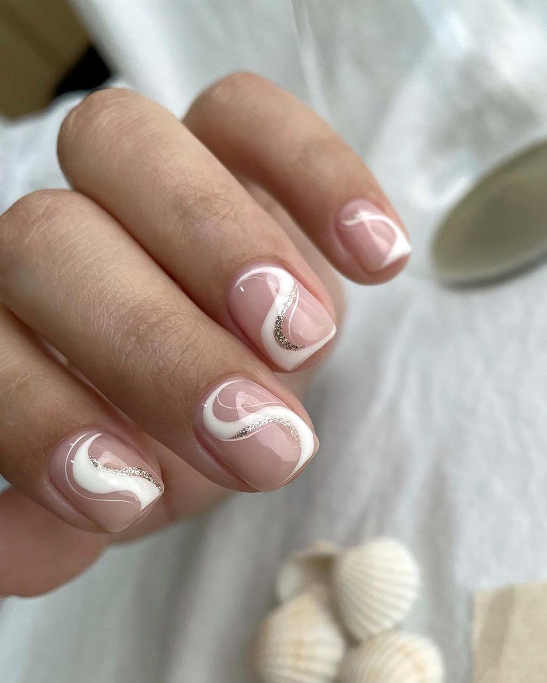 pink and white nails wedding stripes and gold glitter kangannynails