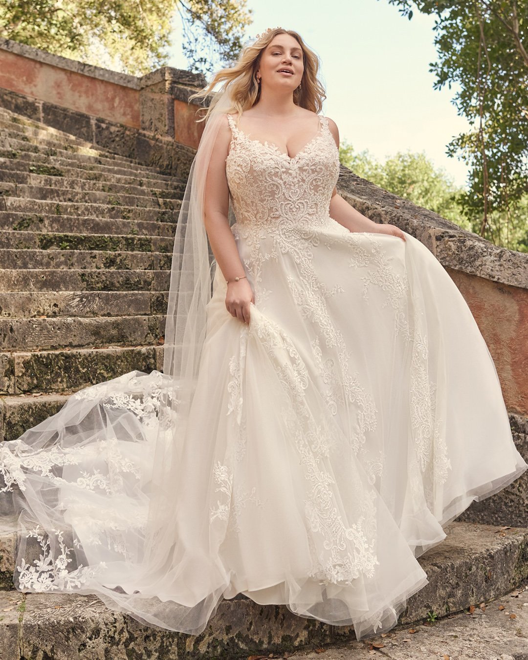 plus size wedding dresses with spaghetti straps lace top maggie sottero