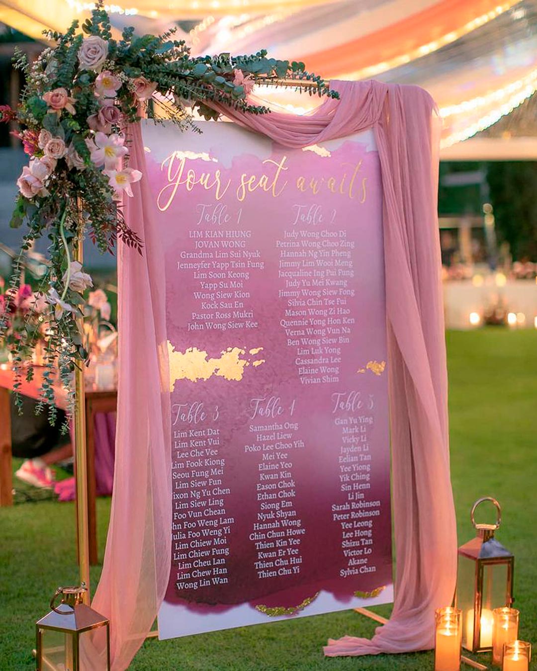 rose gold wedding decorations table chart