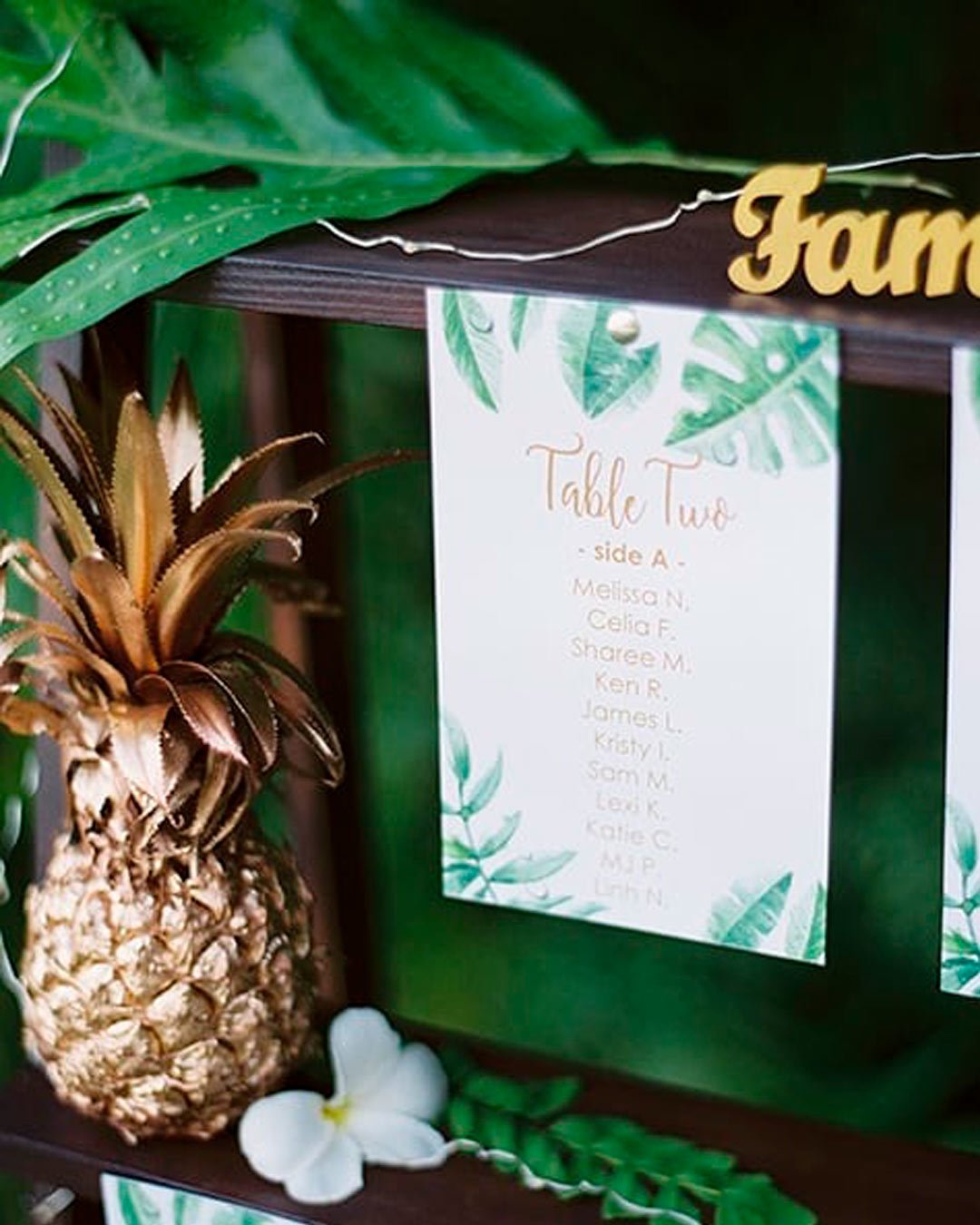 tropical wedding decor seatting chart