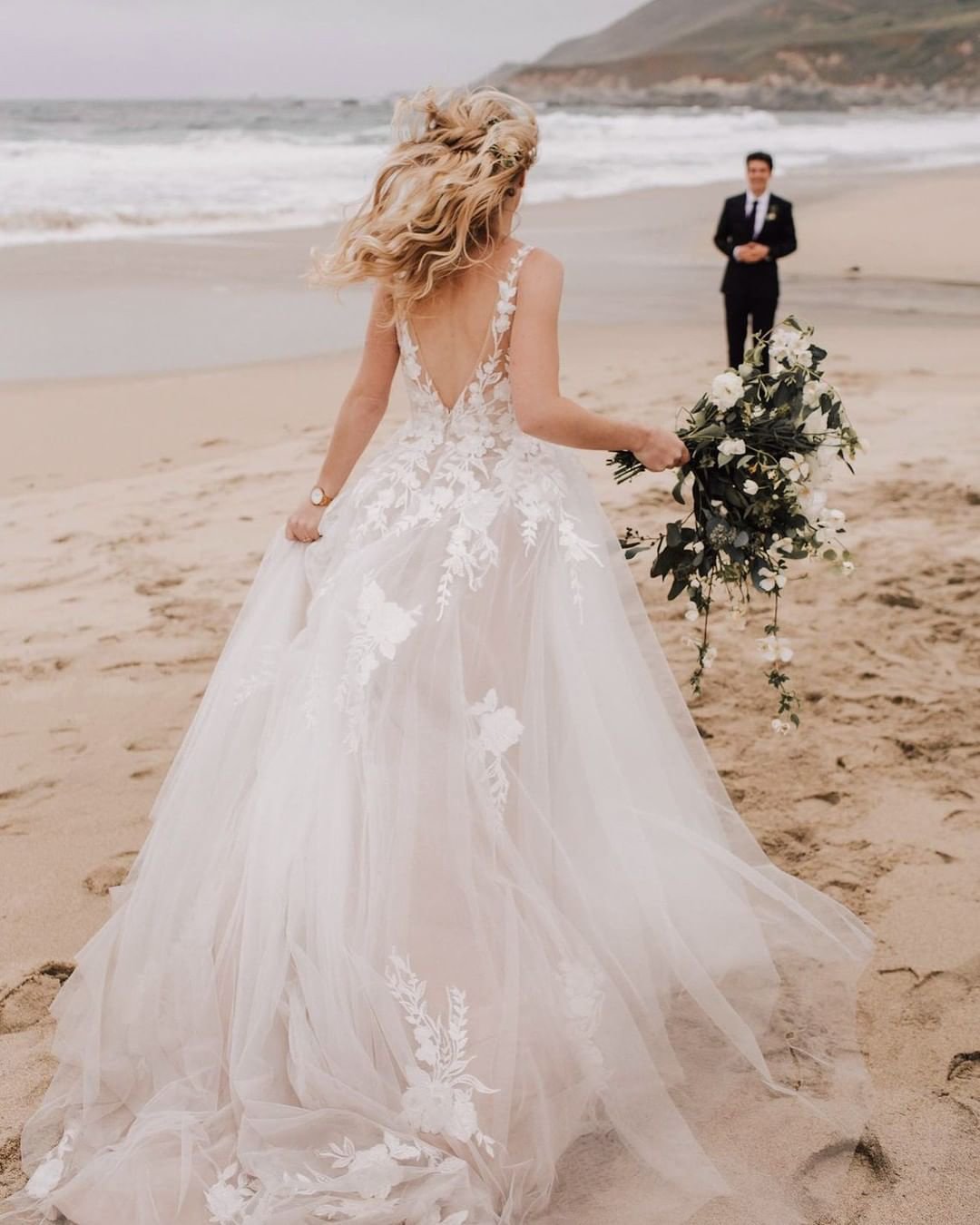 wedding dress designers a line v back lace beach madilanebridal