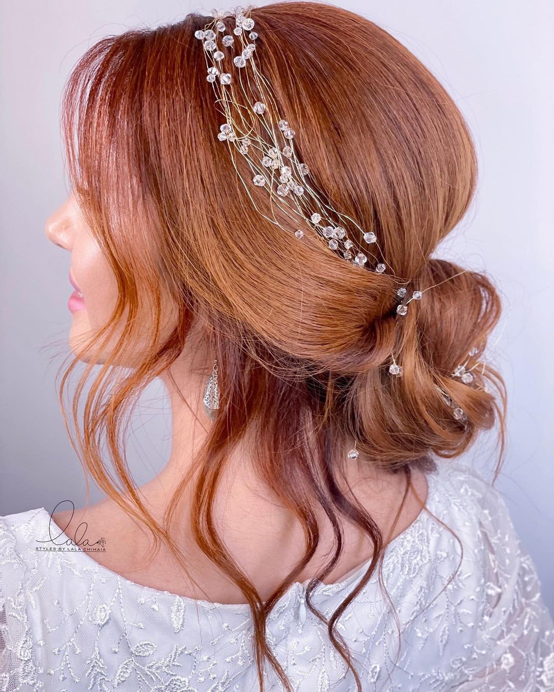 wedding hairstyles for long hair slightly messy updo with halo lalasupdos