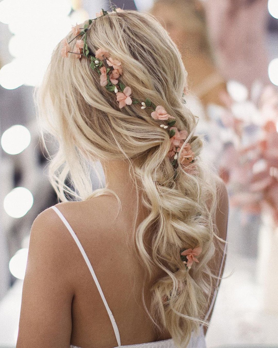wedding hairstyles for long hair waterfall braid down with flowers ulyana.aster