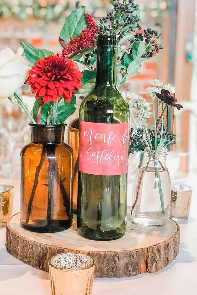 wedding rustic centerpieces bottles flowers