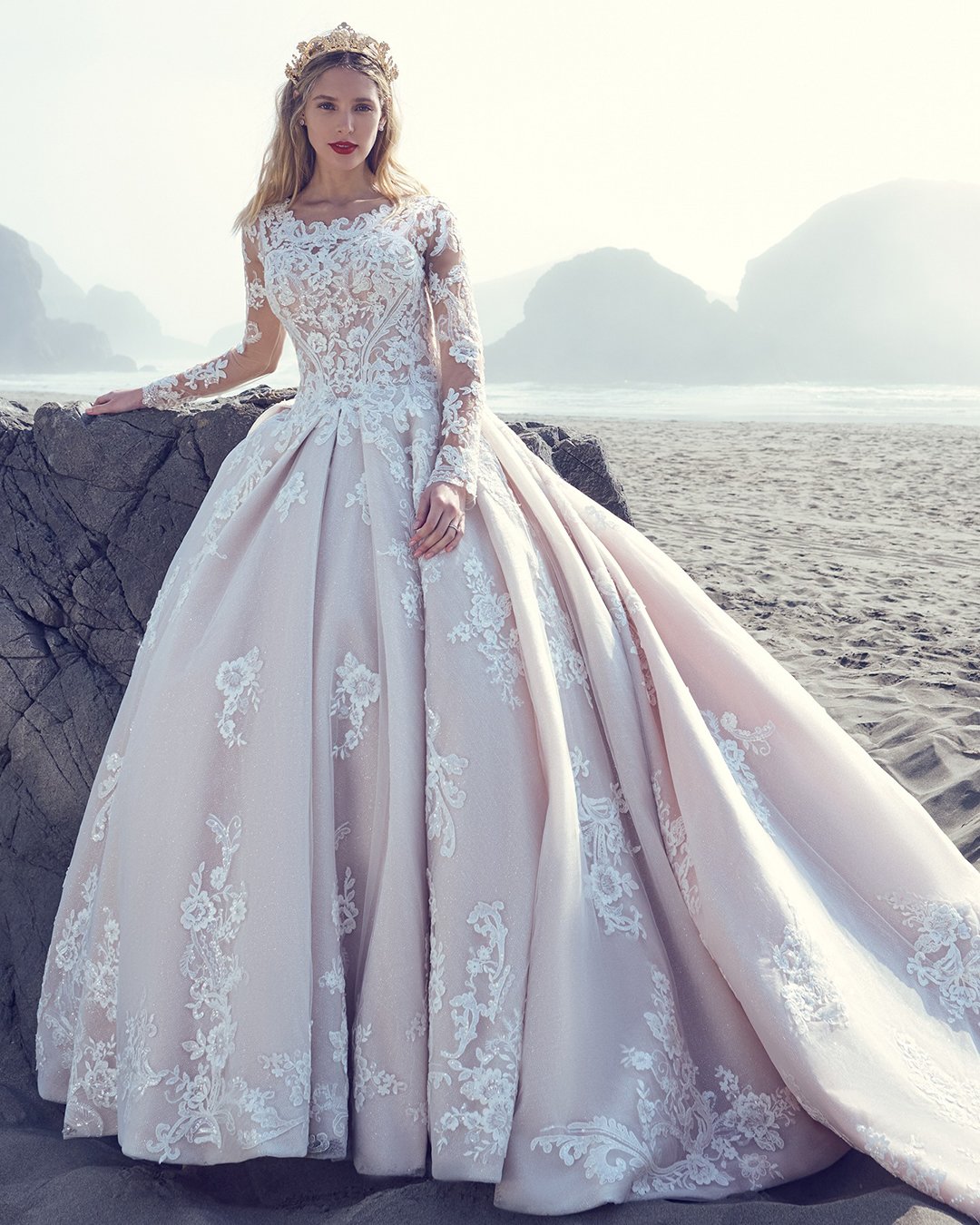 ball gown wedding dresses with long sleeves lace train maggiesottero
