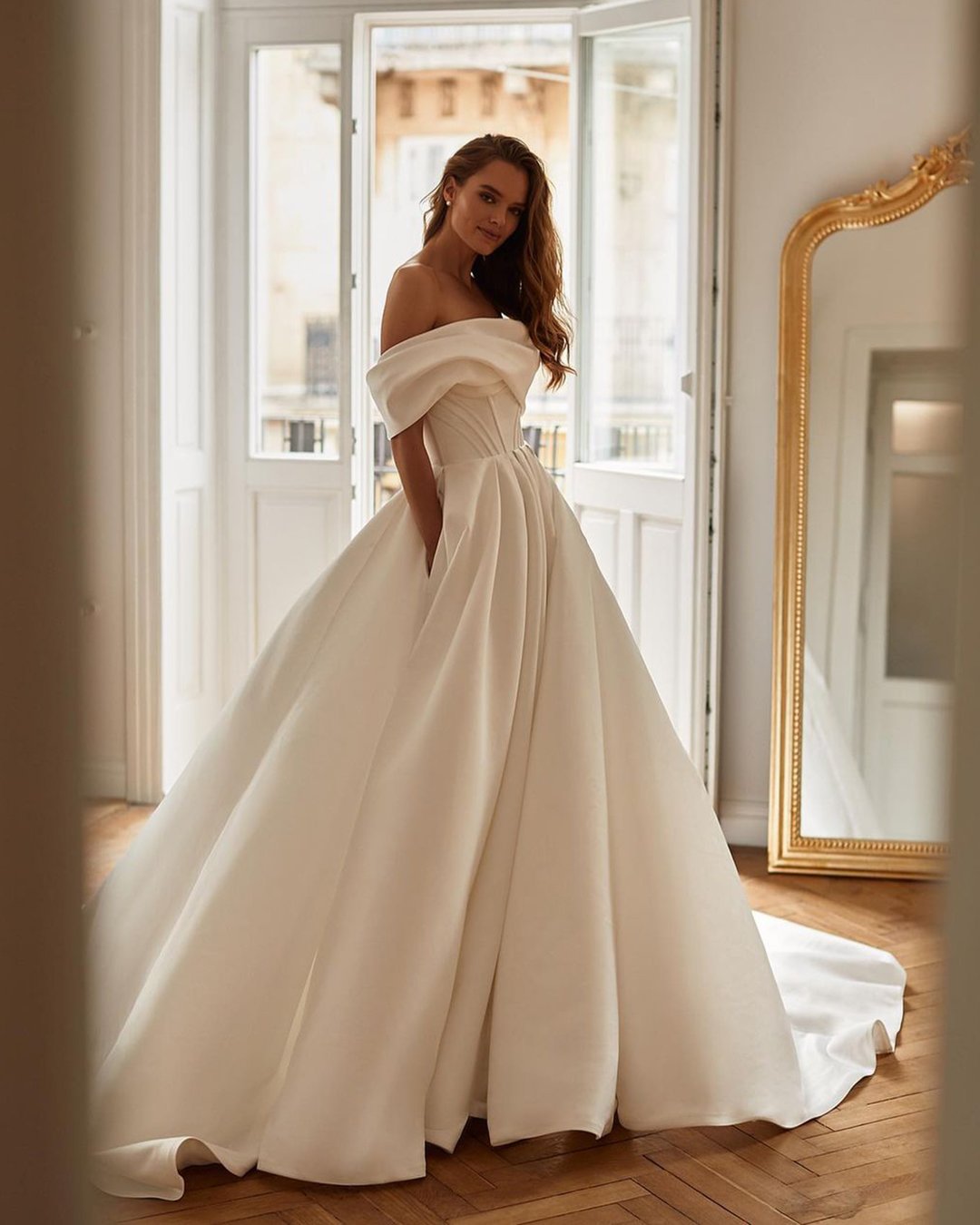fall wedding dresses simple off the shoulder strapless neckline millanova