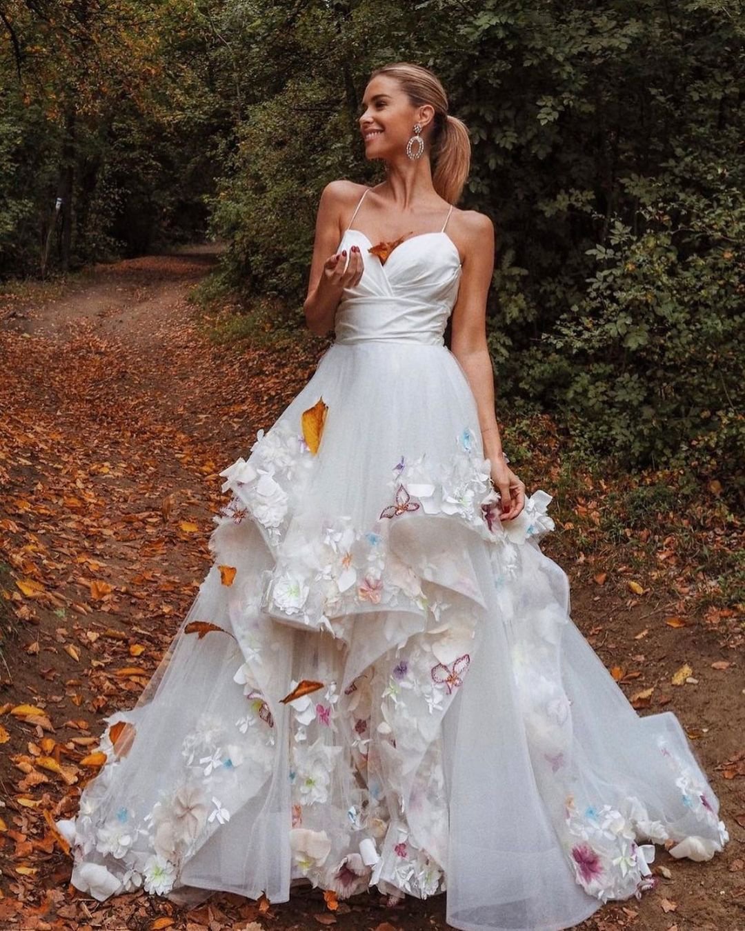 floral wedding dresses a line with spaghetti straps ruffled skirt misshayleypaige