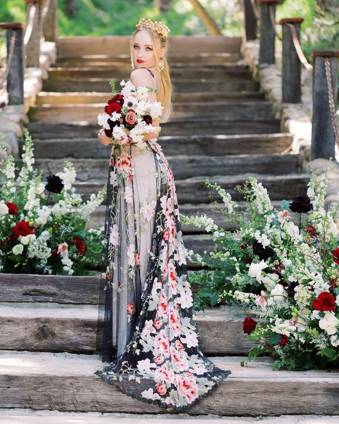 floral wedding dresses black a line coutnry clairepettibone