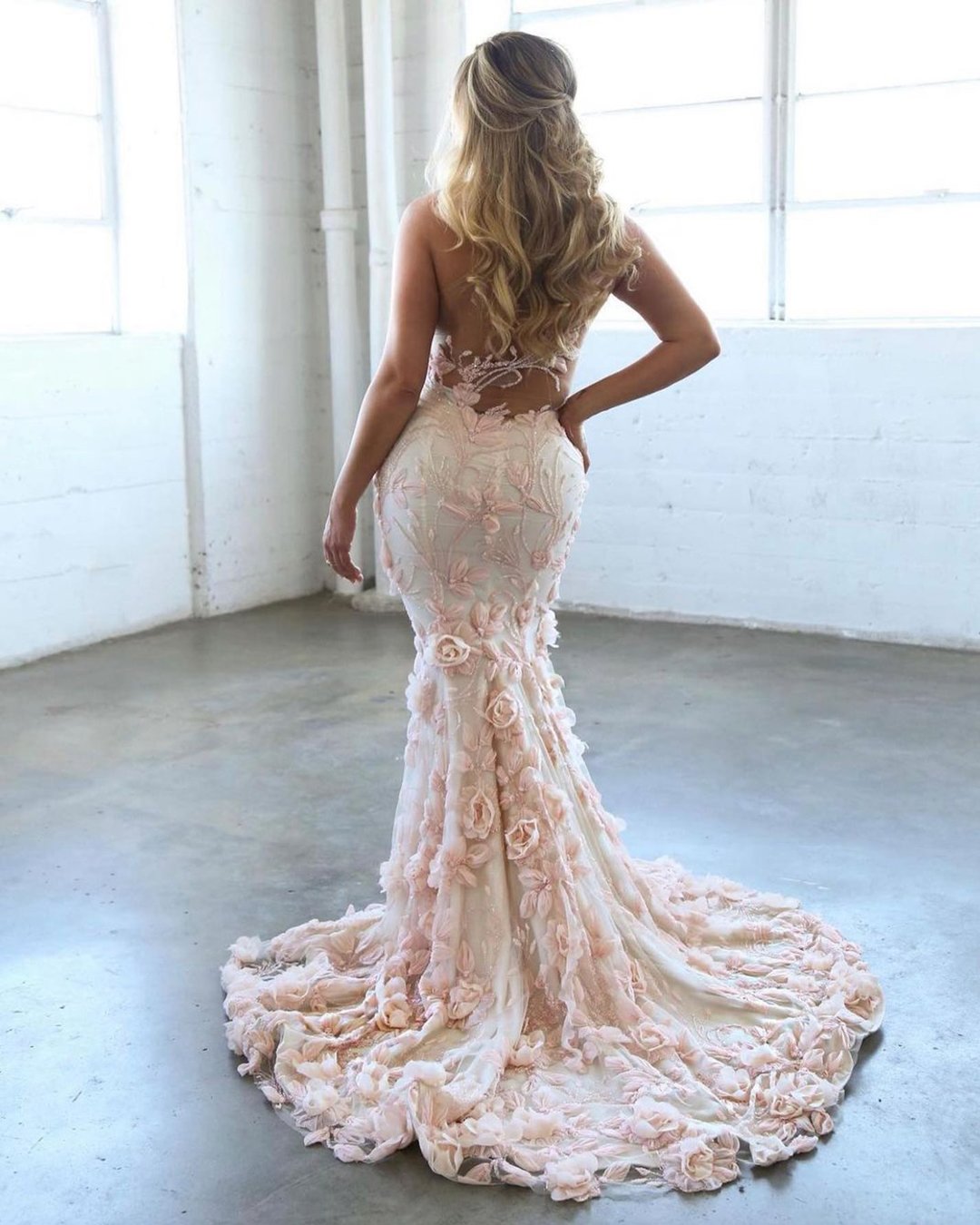 floral wedding dresses mermaid with 3d floral sexy blush vierobrida