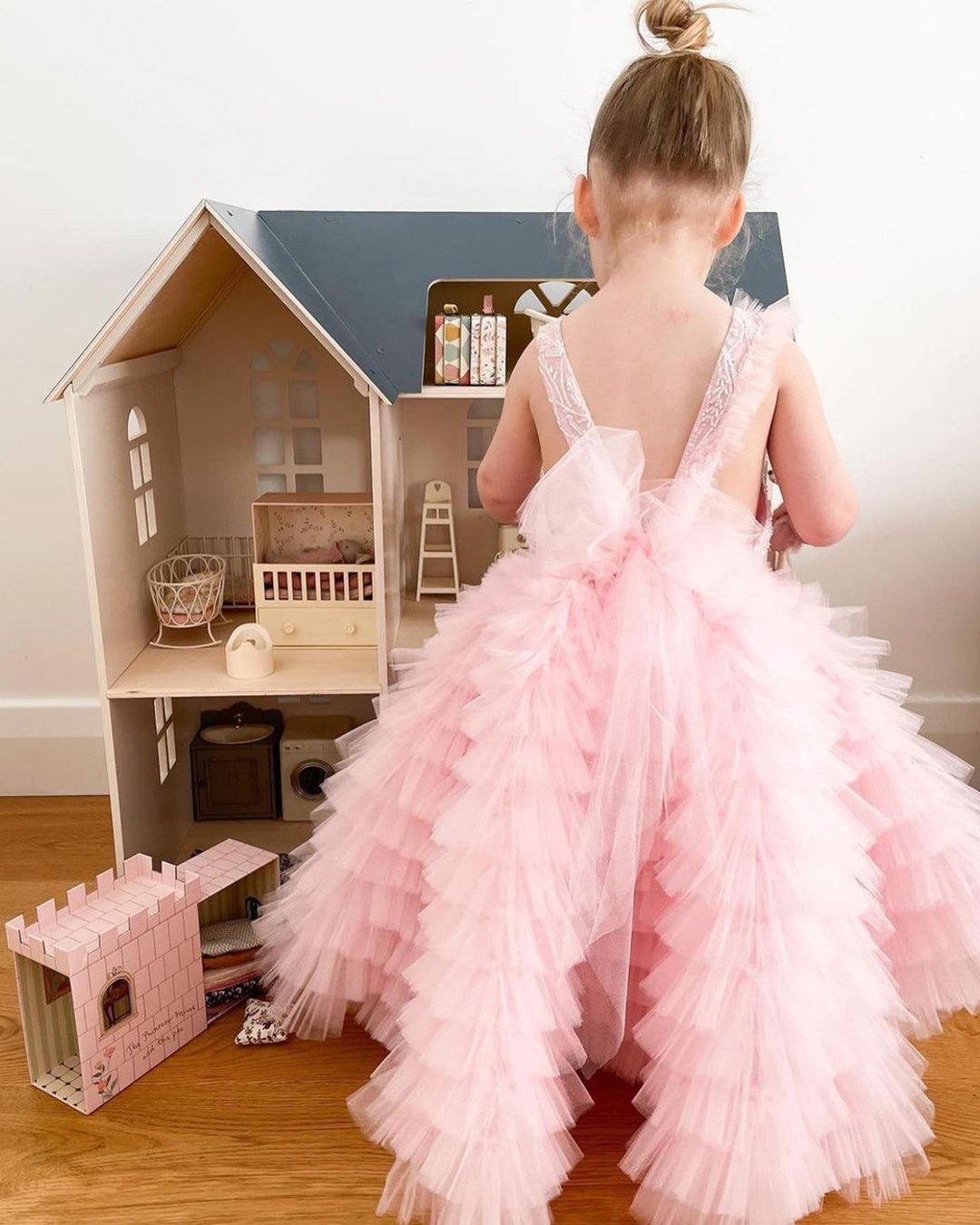 flower girl dresses blush tulle skirt with bow pallascouture