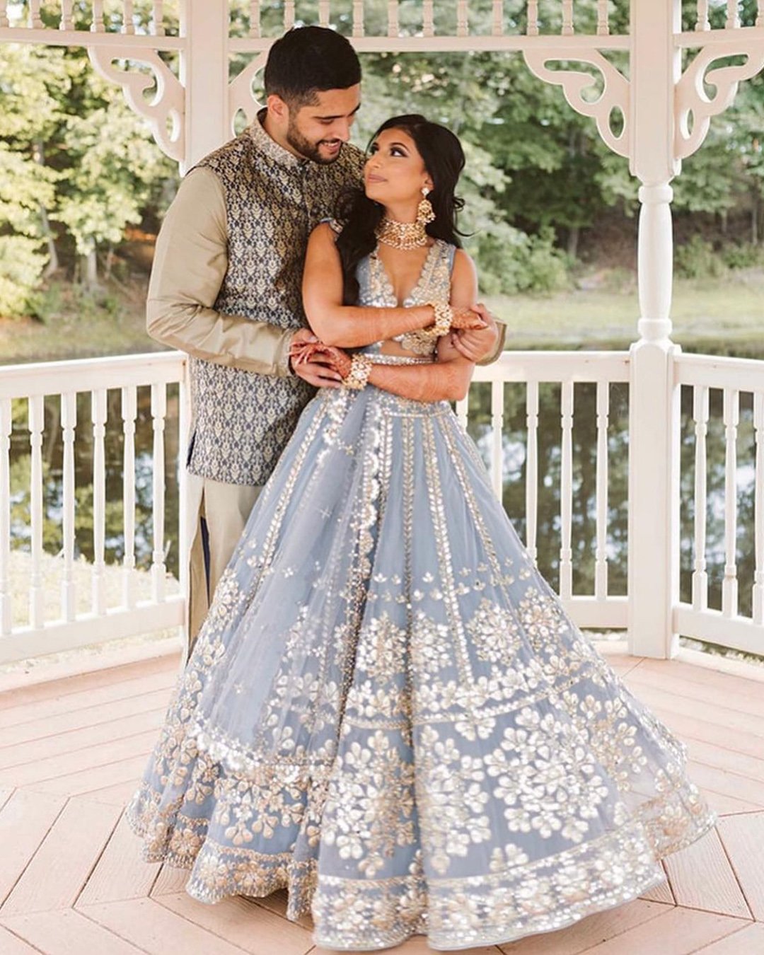 indian wedding dresses blue colored with gold abhinavmishra_