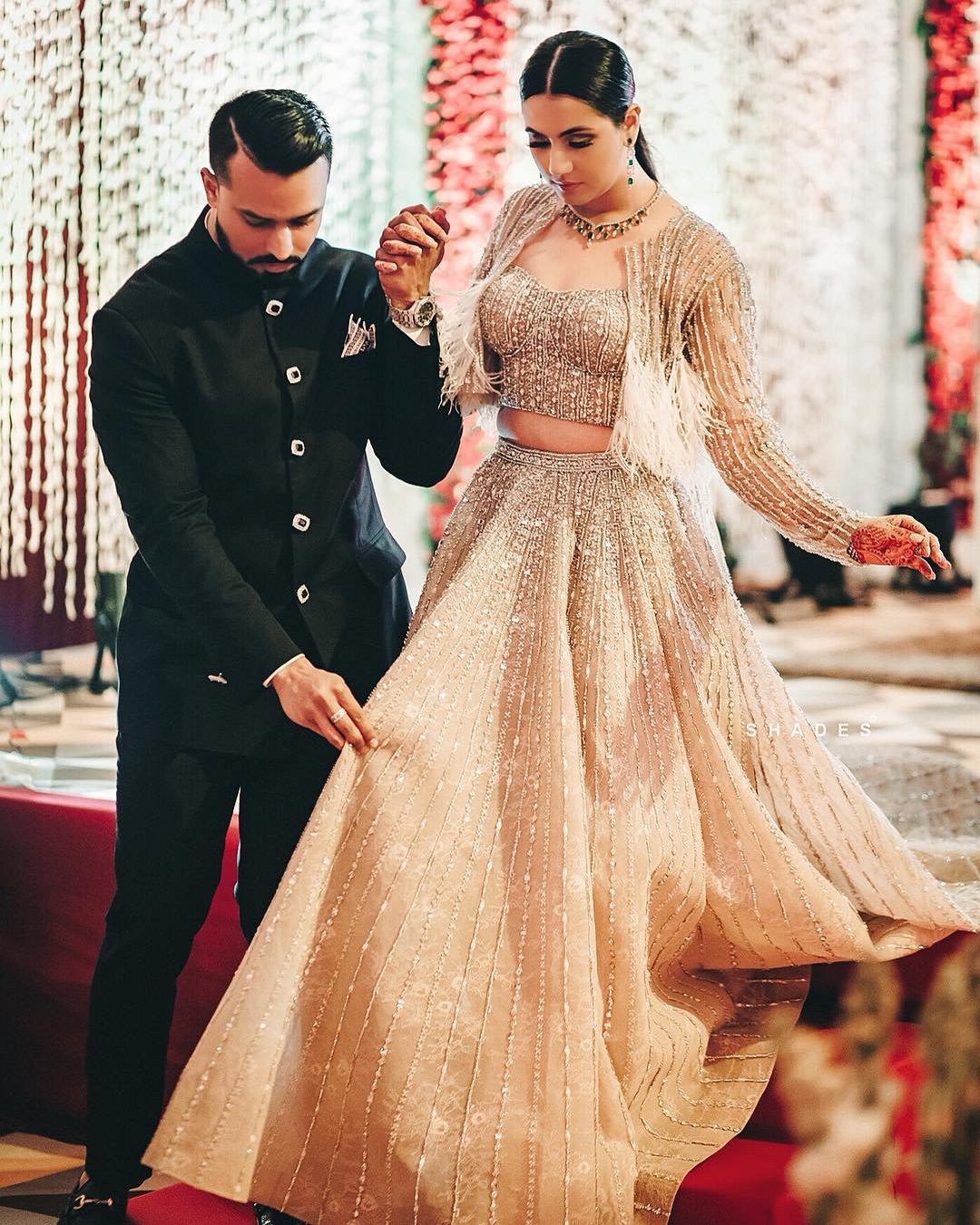 indian wedding dresses gold with cape sequins shadesphotographyindia