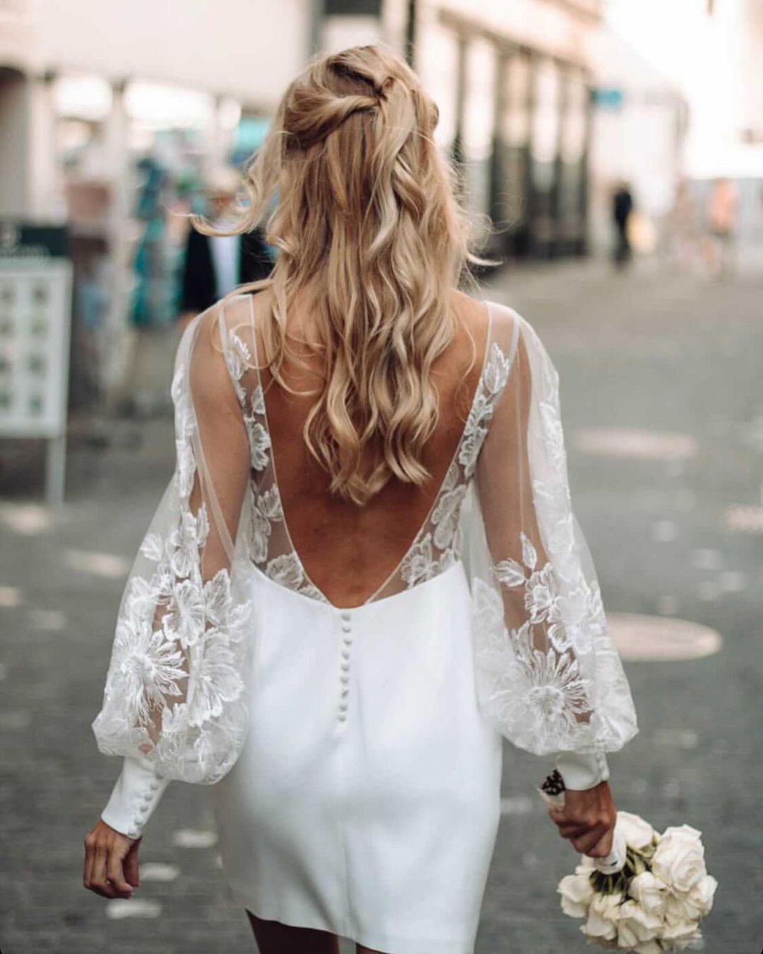 short wedding dresses with long sleeves v back lace rimearodaky
