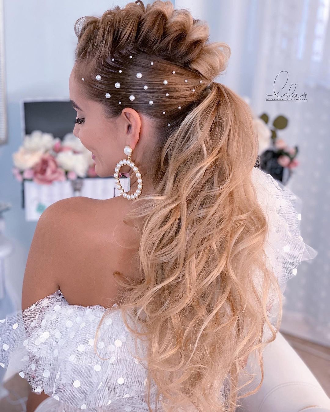 swept back wedding hairstyles braided updo with ponytail lalasupdos