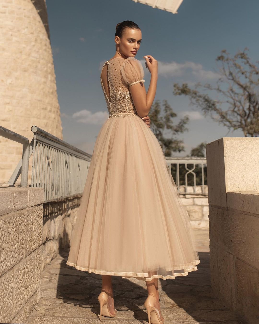 three quarter length wedding dresses with sleeves