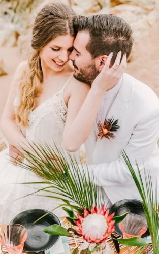 tropical wedding decor bride groom