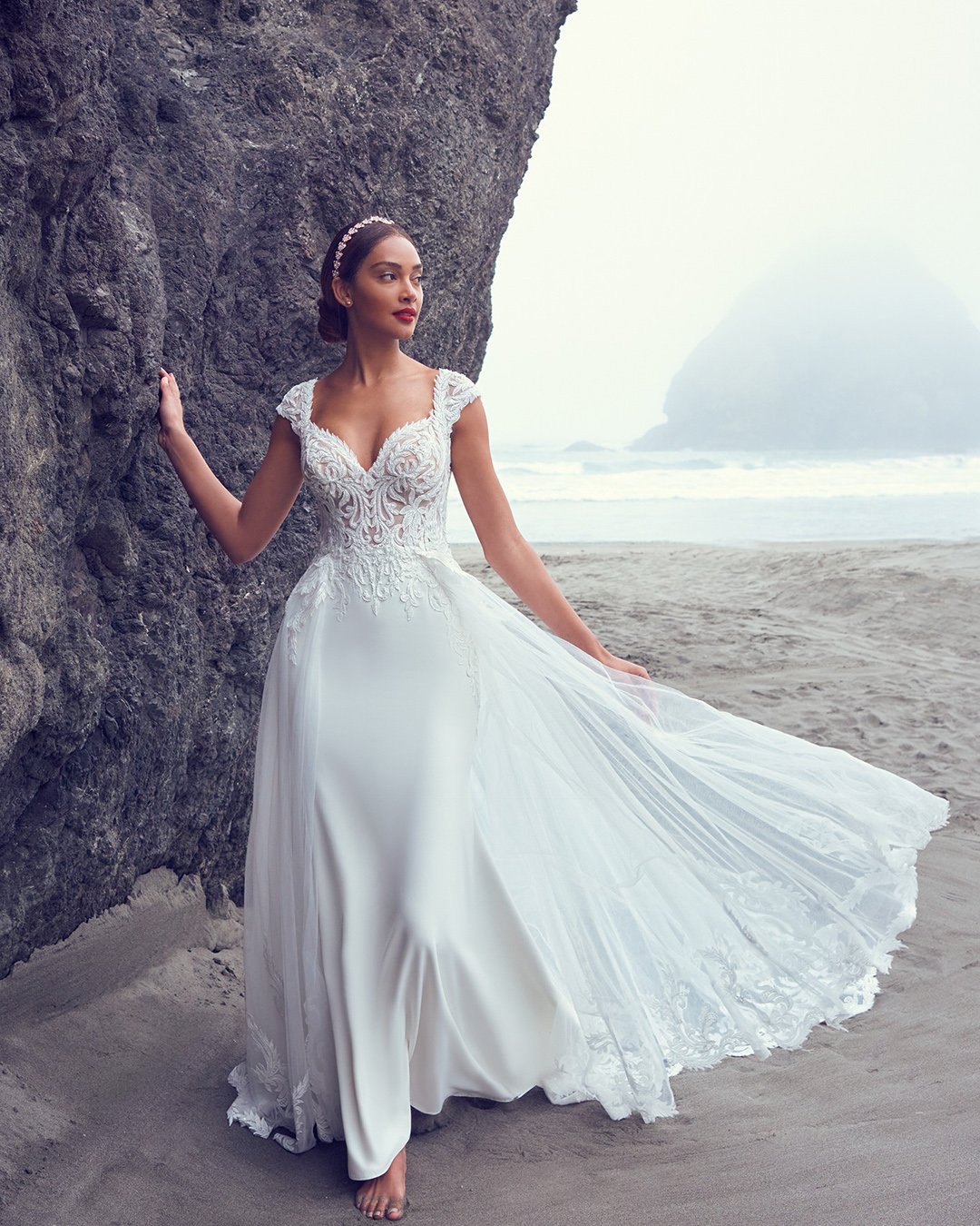 beach wedding dresses sweetheart sheath with overskirt maggiesottero