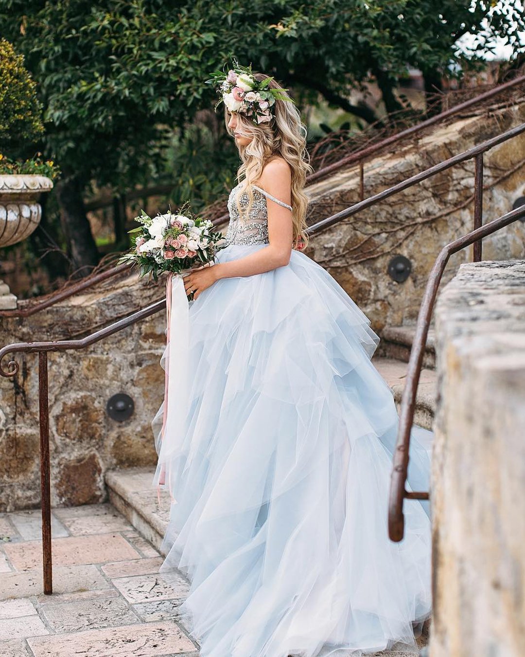 blue wedding dresses ball gown ruffled skirt sequins top annaperevertaylo