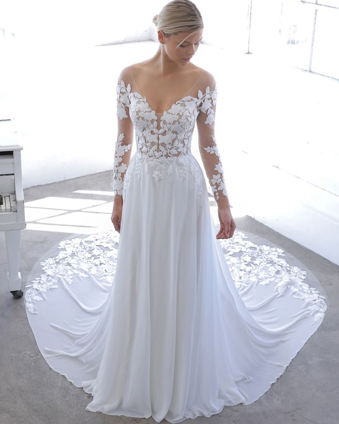 enzoani wedding dresses a line with illusion long sleeves lace sexy