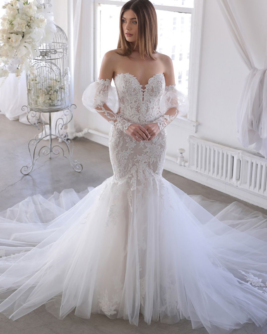 enzoani wedding dresses mermaid off the shoulder with sleeves lace