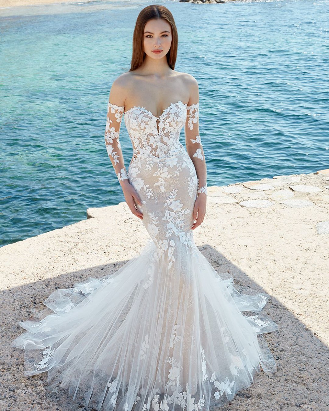 enzoani wedding dresses mermaid with sleeves off the shoulder lace sexy