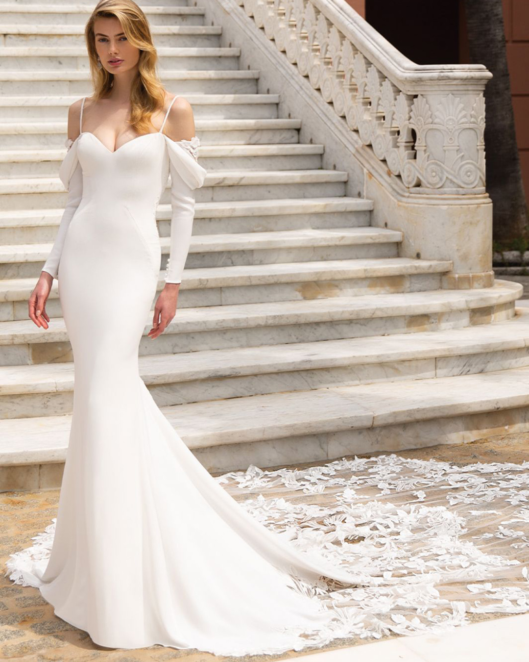 enzoani wedding dresses mermaid with sleeves off the shoulder sexy simple