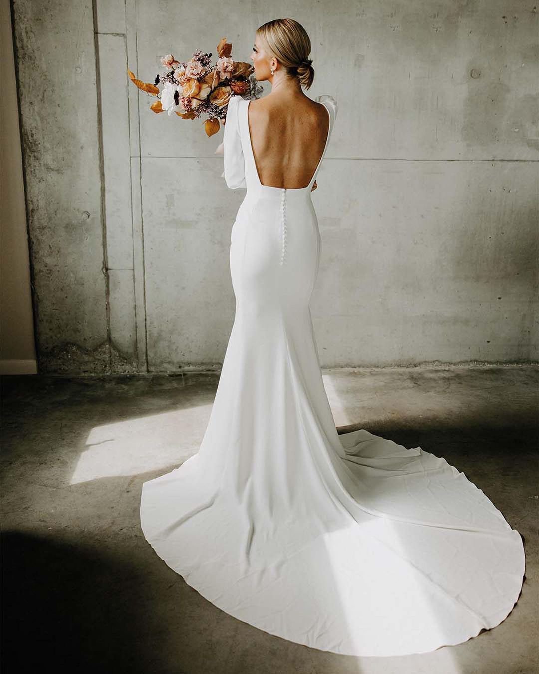 fashion forward wedding dresses simple open back with long sleeves pronovias