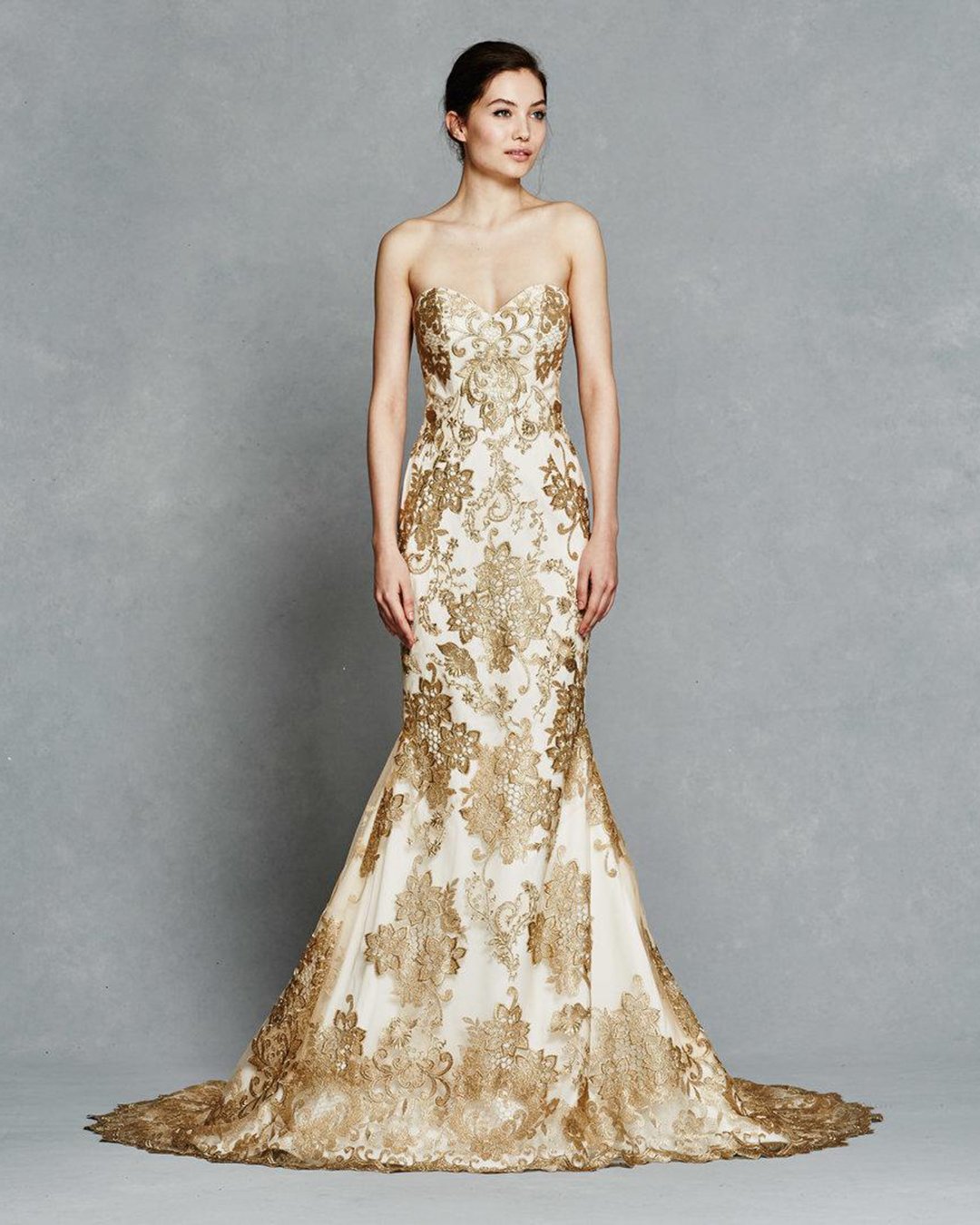 gold wedding gowns mermaid white lace kelly faetanini