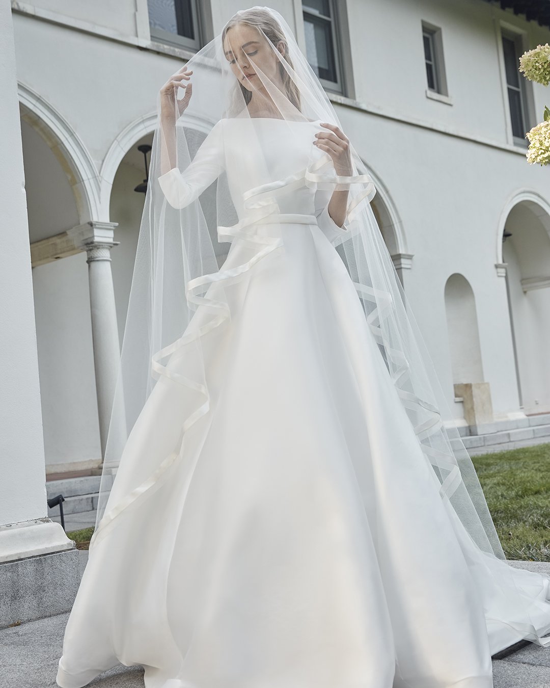 modest wedding dresses a line simple with long sleeves sareh nouri