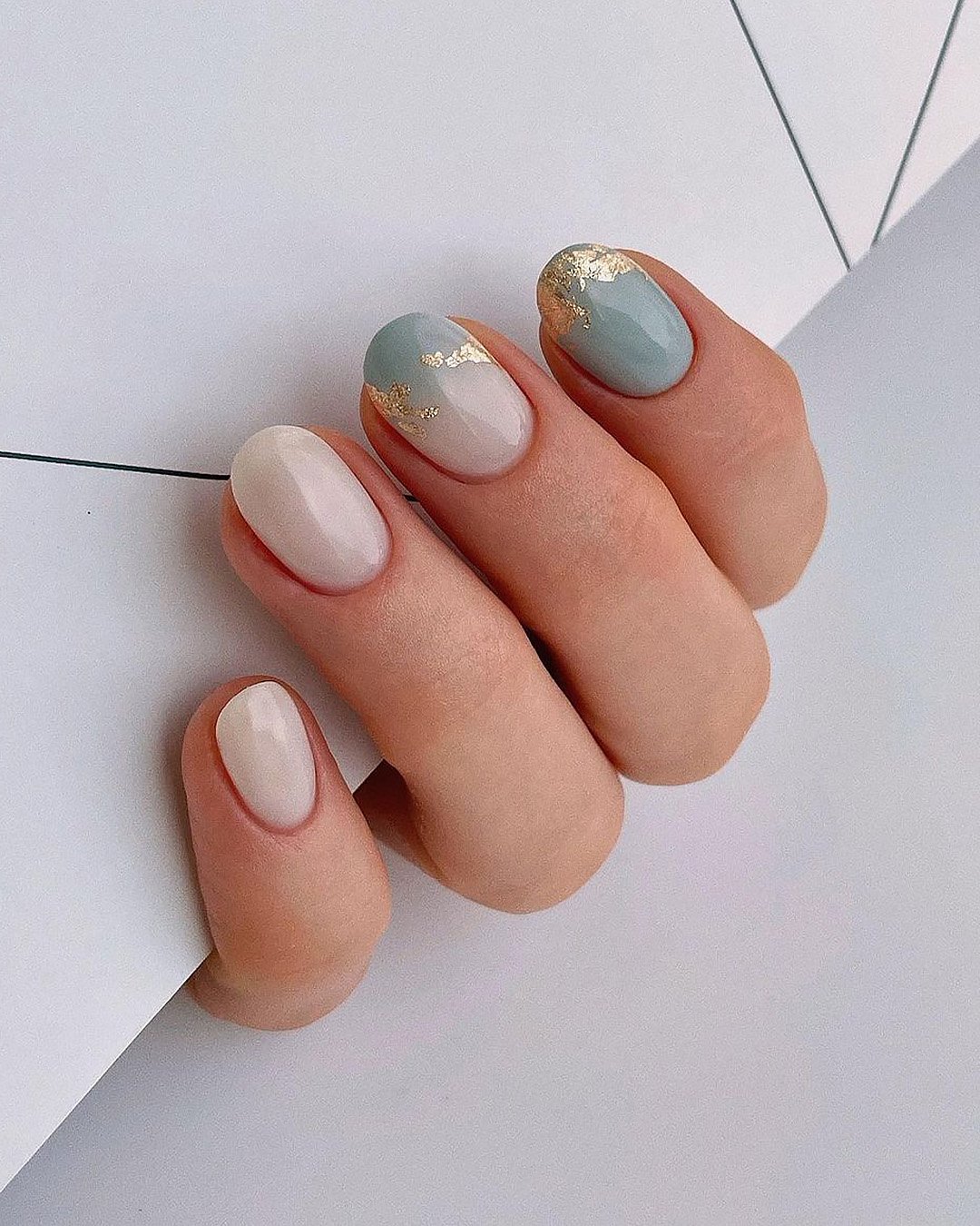 nail ideas wedding manicure nude and blue ombre nails with golden foil kangannynails