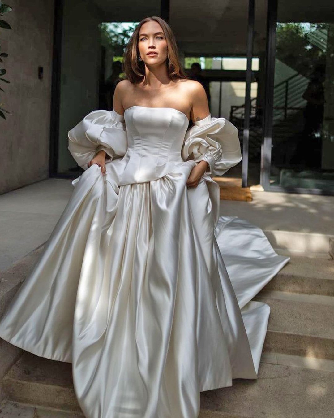 strapless wedding dresses ball gown with puff sleeves simple train galialahav