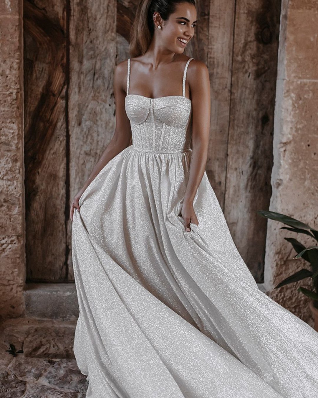 sweetheart neckline wedding dress a line with spaghetti straps sequins allure